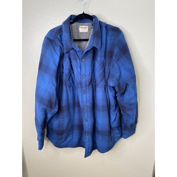 Wrangler Authentics Mens Sherpa-Lined Plaid Shirt Jacket Blue 3XL/3TG Outerwear - Picture 2 of 8